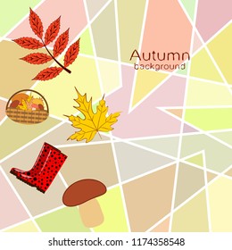 rubber boots fallen leaf basket mushroom autumnal vector background