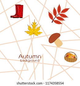 rubber boots fallen leaf basket mushroom autumnal vector background