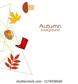 rubber boots fallen leaf basket mushroom autumnal vector background