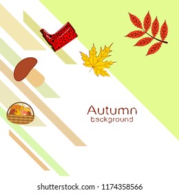rubber boots fallen leaf basket mushroom autumnal vector background