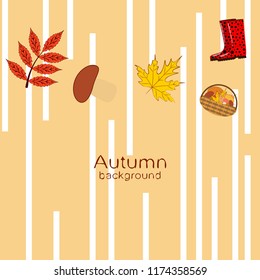 rubber boots fallen leaf basket mushroom autumnal vector background