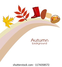 rubber boots fallen leaf basket mushroom autumnal vector background