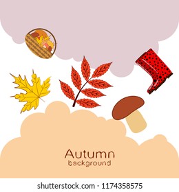 rubber boots fallen leaf basket mushroom autumnal vector background