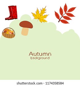 rubber boots fallen leaf basket mushroom autumnal vector background