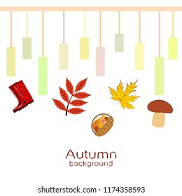 rubber boots fallen leaf basket mushroom autumnal vector background