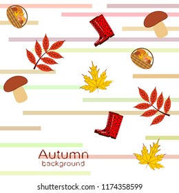 rubber boots fallen leaf basket mushroom autumnal vector background