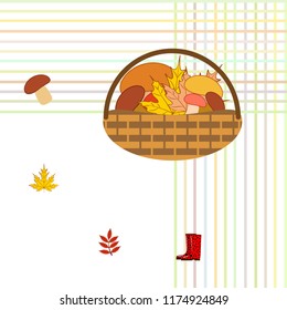 rubber boots fallen leaf basket mushroom autumnal vector background