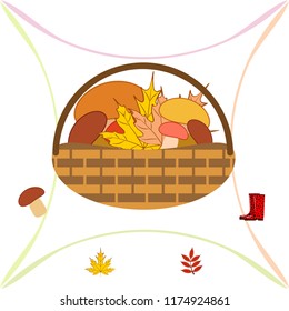 rubber boots fallen leaf basket mushroom autumnal vector background