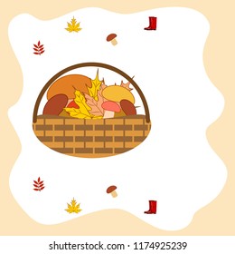 rubber boots fallen leaf basket mushroom autumnal vector background