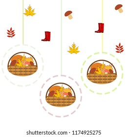 rubber boots fallen leaf basket mushroom autumnal vector background