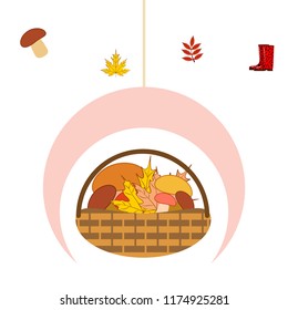rubber boots fallen leaf basket mushroom autumnal vector background