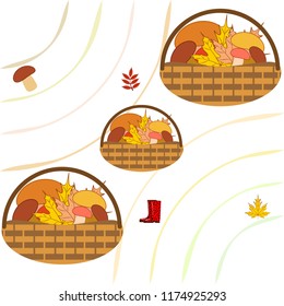 rubber boots fallen leaf basket mushroom autumnal vector background