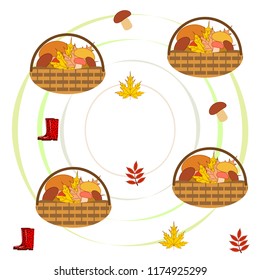 rubber boots fallen leaf basket mushroom autumnal vector background