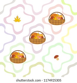 rubber boots fallen leaf basket mushroom autumnal vector background