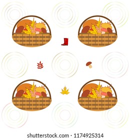 rubber boots fallen leaf basket mushroom autumnal vector background