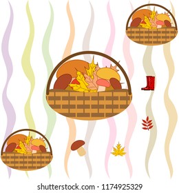 rubber boots fallen leaf basket mushroom autumnal vector background