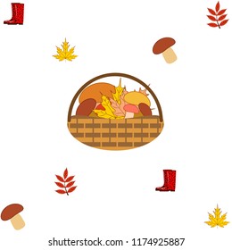 rubber boots fallen leaf basket mushroom autumnal vector background