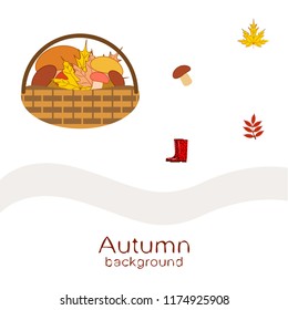 rubber boots fallen leaf basket mushroom autumnal vector background