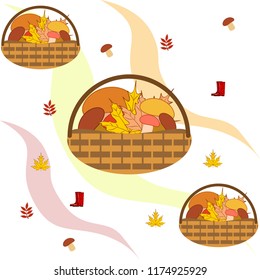 rubber boots fallen leaf basket mushroom autumnal vector background