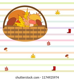 rubber boots fallen leaf basket mushroom autumnal vector background
