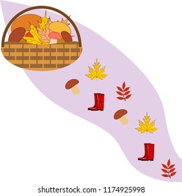 rubber boots fallen leaf basket mushroom autumnal vector background