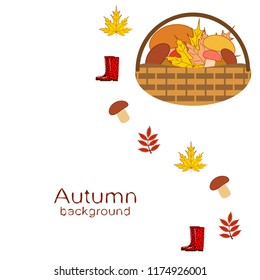 rubber boots fallen leaf basket mushroom autumnal vector background