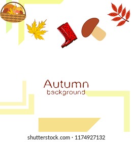 rubber boots fallen leaf basket mushroom autumnal vector background