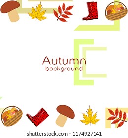 rubber boots fallen leaf basket mushroom autumnal vector background