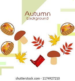 rubber boots fallen leaf basket mushroom autumnal vector background