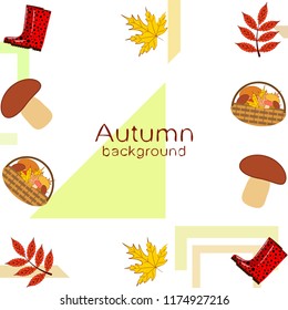 rubber boots fallen leaf basket mushroom autumnal vector background