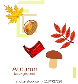 rubber boots fallen leaf basket mushroom autumnal vector background
