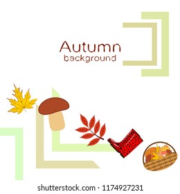 rubber boots fallen leaf basket mushroom autumnal vector background