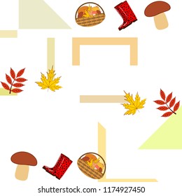 rubber boots fallen leaf basket mushroom autumnal vector background