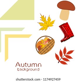 rubber boots fallen leaf basket mushroom autumnal vector background