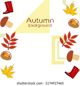 rubber boots fallen leaf basket mushroom autumnal vector background