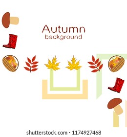 rubber boots fallen leaf basket mushroom autumnal vector background