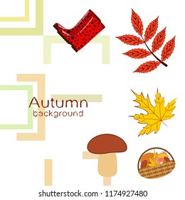 rubber boots fallen leaf basket mushroom autumnal vector background