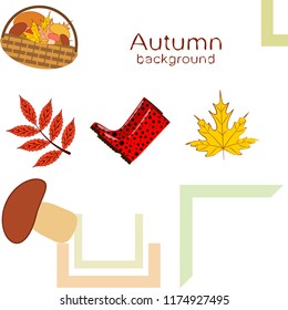 rubber boots fallen leaf basket mushroom autumnal vector background