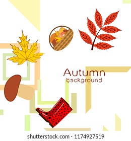 rubber boots fallen leaf basket mushroom autumnal vector background