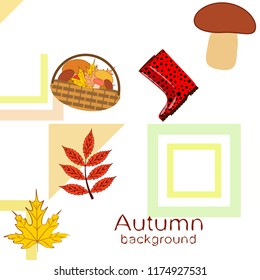 rubber boots fallen leaf basket mushroom autumnal vector background