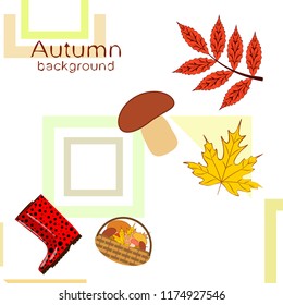 rubber boots fallen leaf basket mushroom autumnal vector background