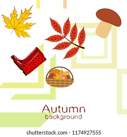 rubber boots fallen leaf basket mushroom autumnal vector background