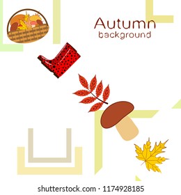 rubber boots fallen leaf basket mushroom autumnal vector background