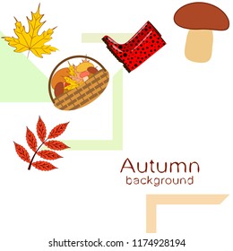 rubber boots fallen leaf basket mushroom autumnal vector background