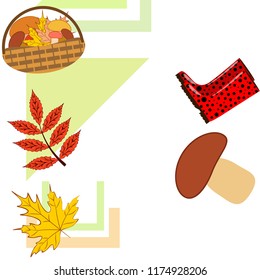rubber boots fallen leaf basket mushroom autumnal vector background