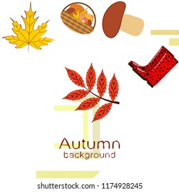rubber boots fallen leaf basket mushroom autumnal vector background