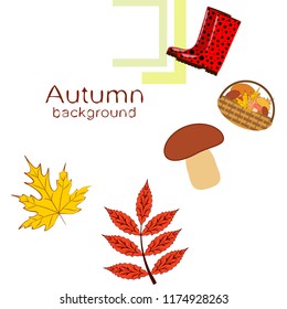 rubber boots fallen leaf basket mushroom autumnal vector background
