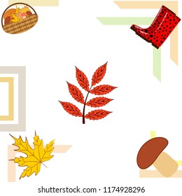 rubber boots fallen leaf basket mushroom autumnal vector background