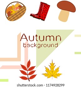 rubber boots fallen leaf basket mushroom autumnal vector background