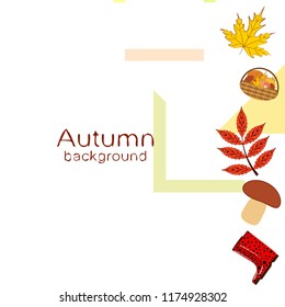 rubber boots fallen leaf basket mushroom autumnal vector background